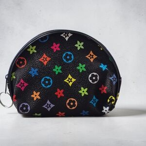 Colorful Patterned Zippered Pouch - Black